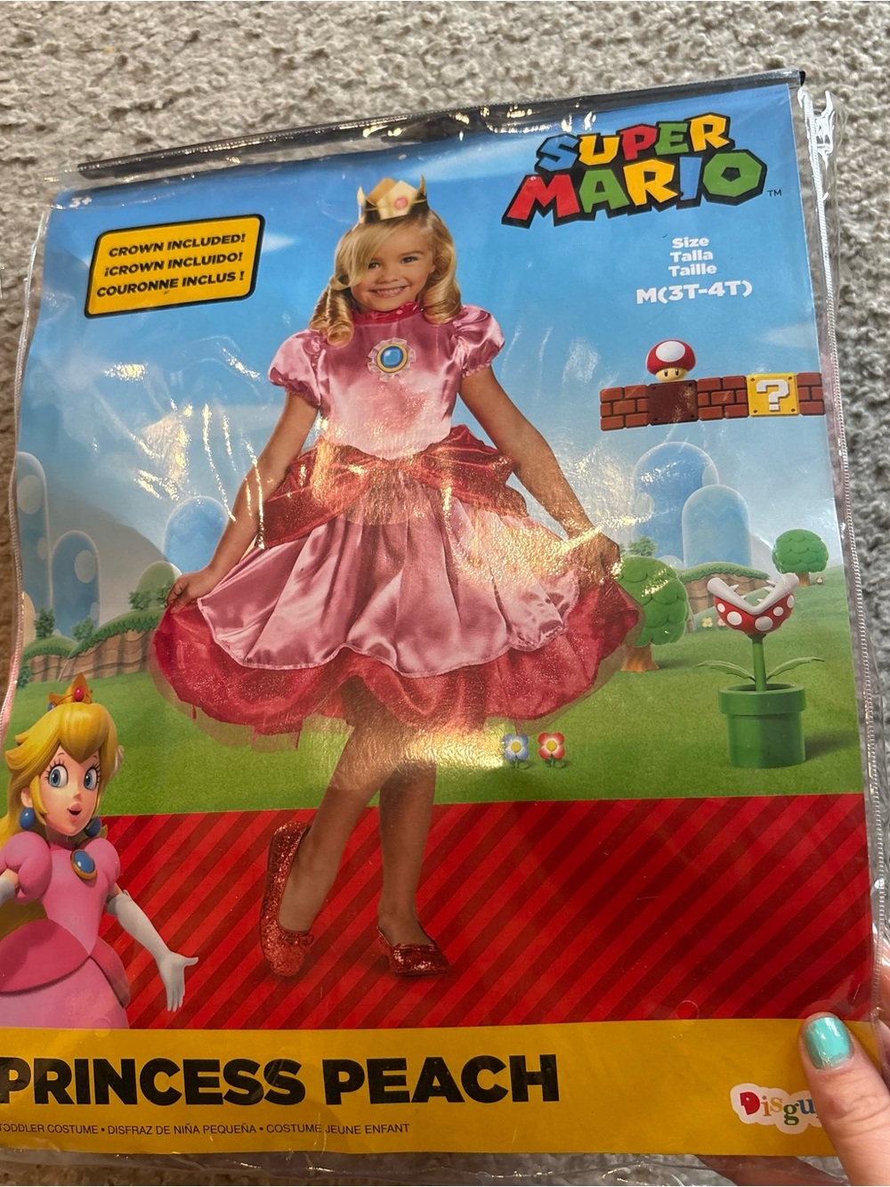 Nintendo Super Mario Princess Peach Pink Girls Costume with Crown 3T 4T